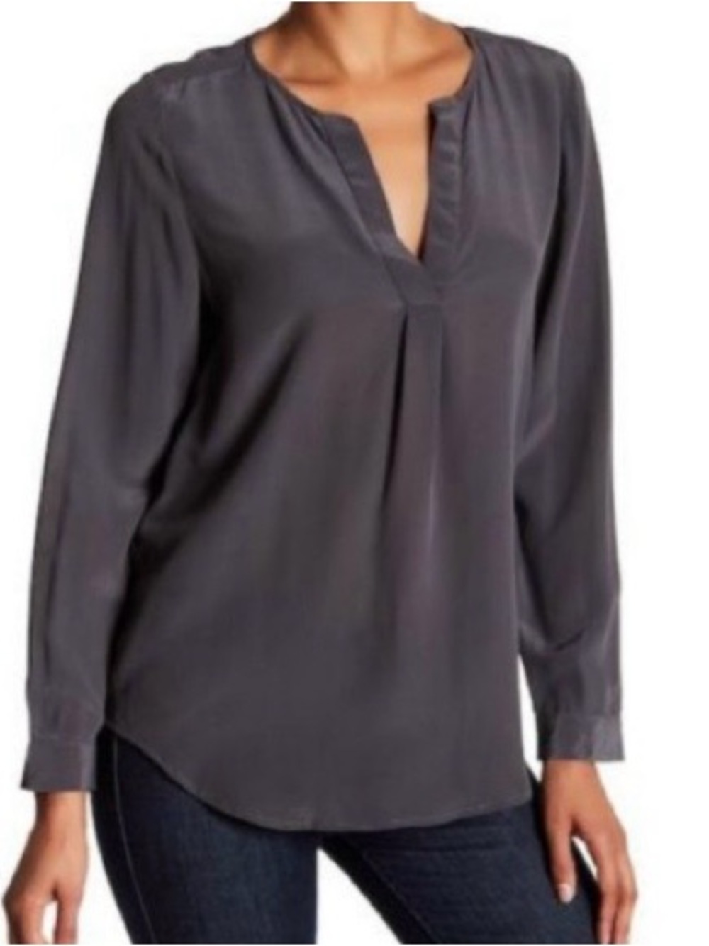 White House Black Market Black V-Neck Button-Accent Blouse